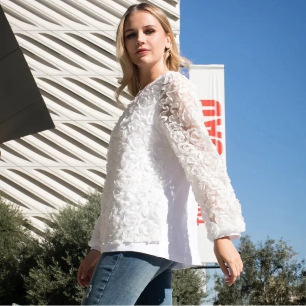 💕 Joh Apparel Raquel Top with Lace Flower Swirls white Cotton Size S - Picture 10 of 10